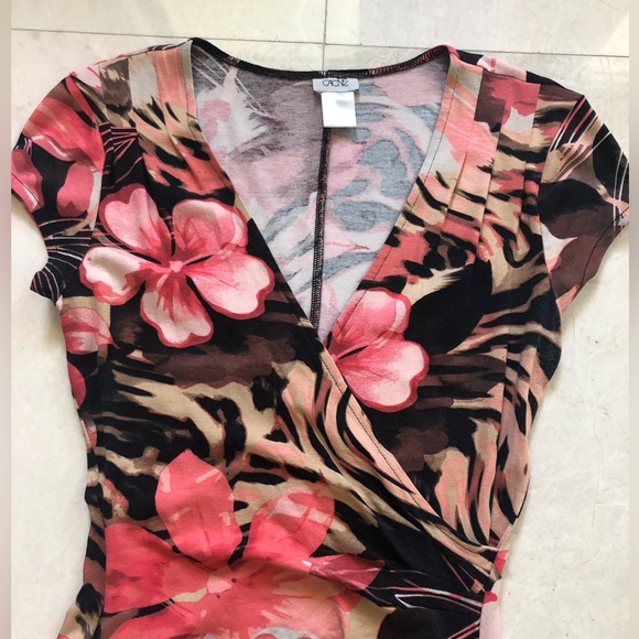 Cache Tropical Floral Wrap Dress - Pink and Brown. Size XS - Picture 3 of 9